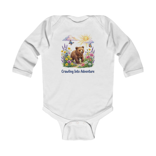 Infant Bodysuit - "Crawling Into Adventure" Bear & Wildflower Baby Onesie