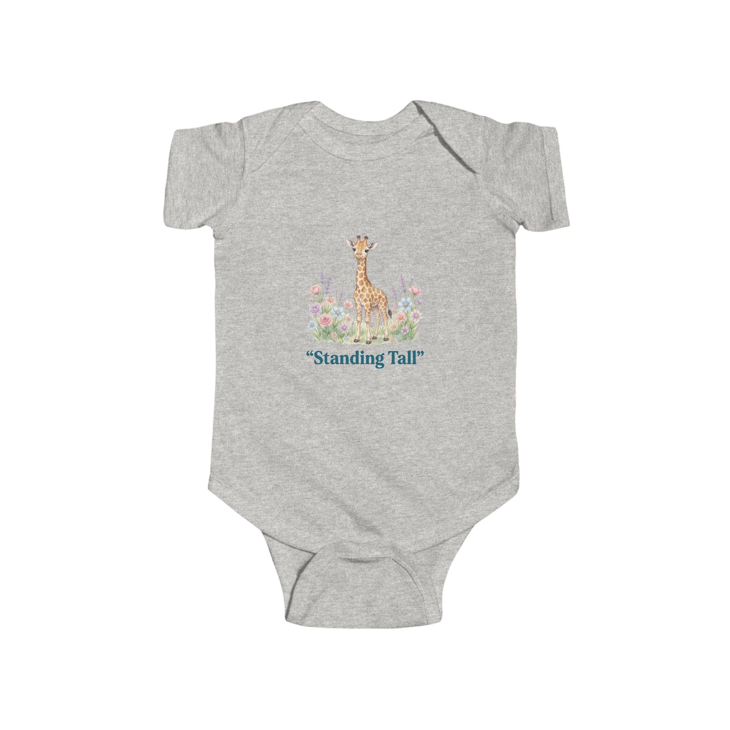 "Standing Tall" - Giraffe Infant Bodysuit — Cute Baby Onesie with Floral Design