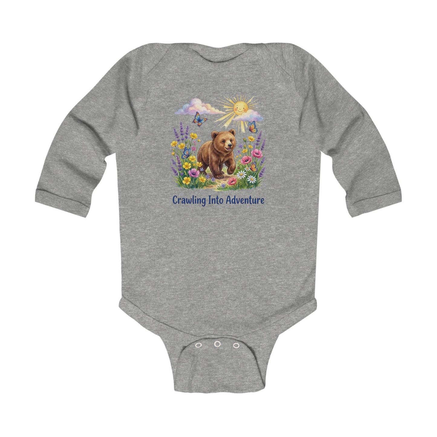 Infant Bodysuit - "Crawling Into Adventure" Bear & Wildflower Baby Onesie