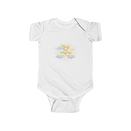 Baby Bodysuit - "Tiny But Mighty In Faith" Cute Pastel Infant Onesie