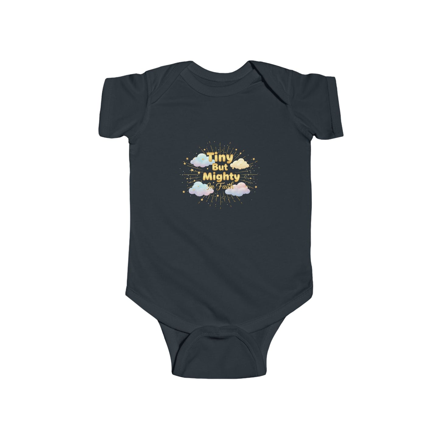 Baby Bodysuit - "Tiny But Mighty In Faith" Cute Pastel Infant Onesie
