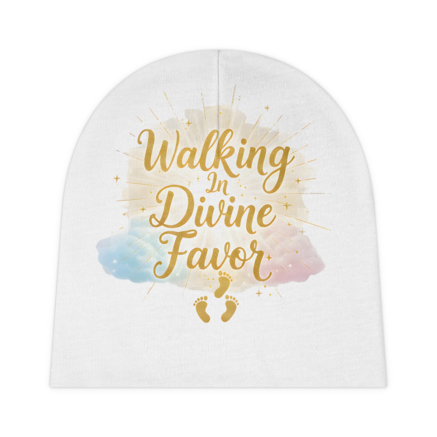 Baby Beanie — "Walking In Divine Favor" Gold Script Newborn Hat