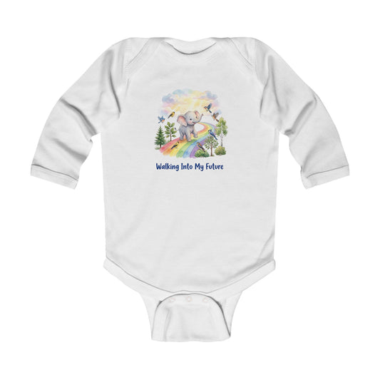 Infant Bodysuit — 'Walking Into My Future' Elephant Rainbow Baby Onesie