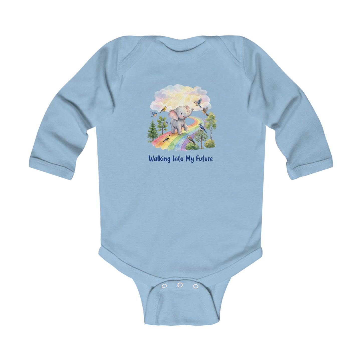 Infant Bodysuit — 'Walking Into My Future' Elephant Rainbow Baby Onesie