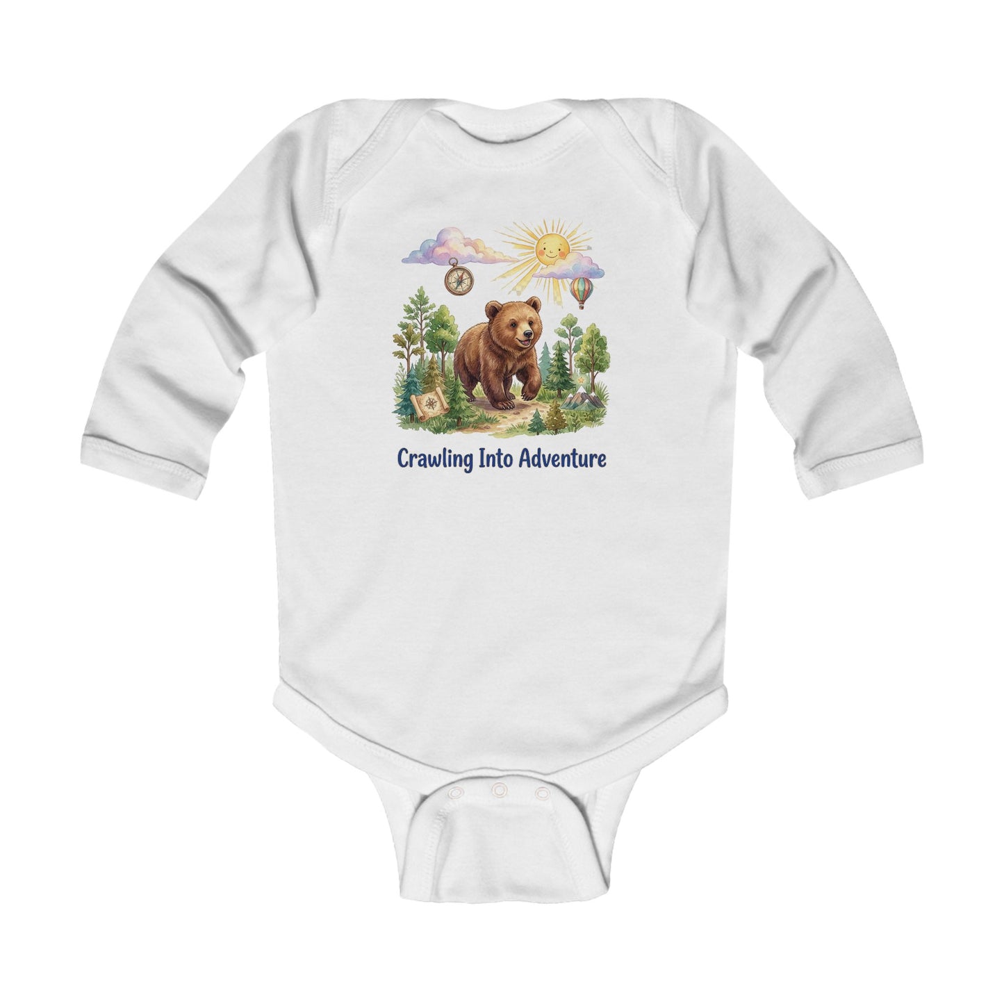 "Crawling Into Adventure" - Infant Bodysuit -Bear Woodland Baby Onesie