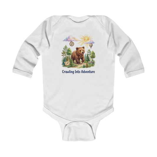 "Crawling Into Adventure" - Infant Bodysuit -Bear Woodland Baby Onesie