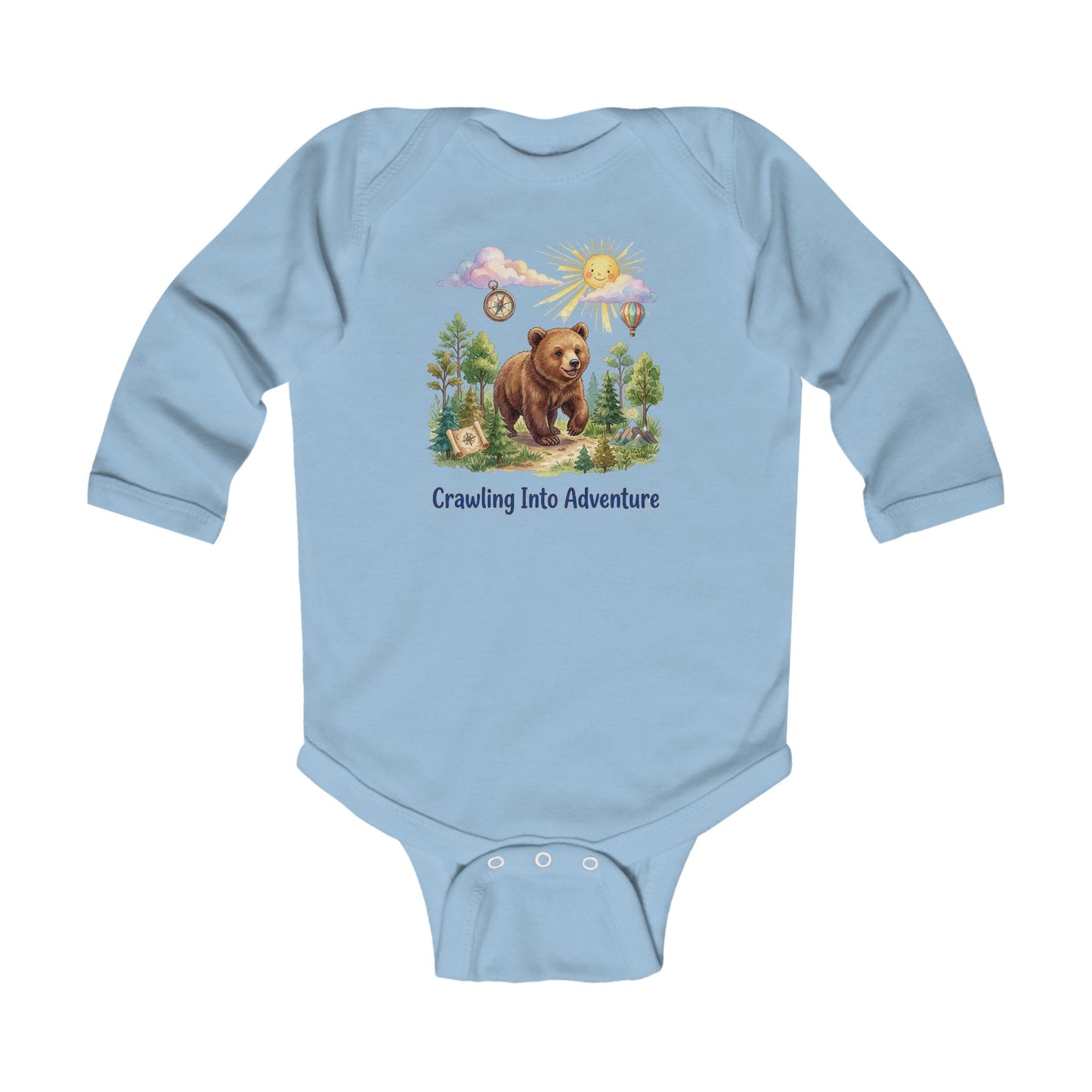 "Crawling Into Adventure" - Infant Bodysuit -Bear Woodland Baby Onesie