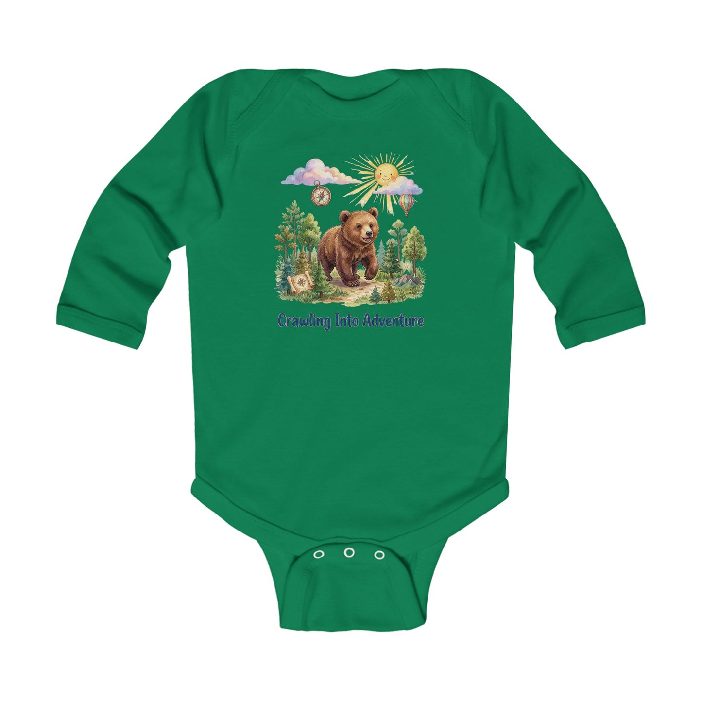 "Crawling Into Adventure" - Infant Bodysuit -Bear Woodland Baby Onesie