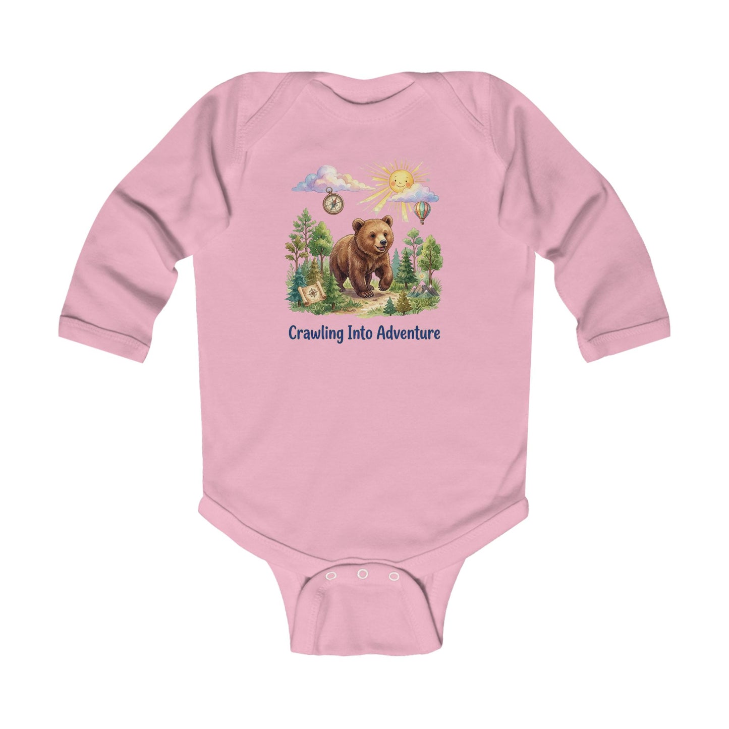 "Crawling Into Adventure" - Infant Bodysuit -Bear Woodland Baby Onesie