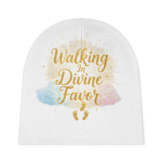 Baby Beanie — "Walking In Divine Favor" Gold Script Newborn Hat
