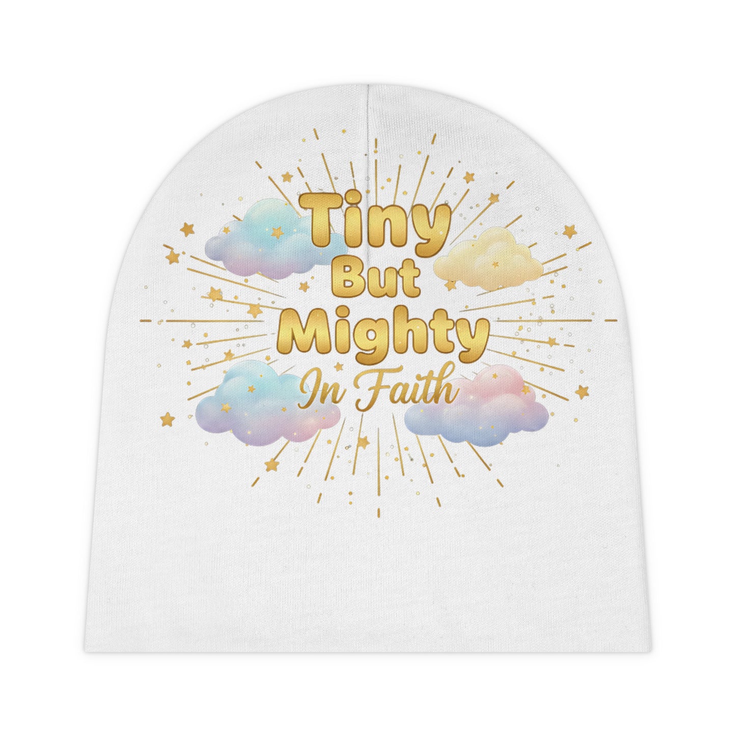 Tiny But Mighty In Faith Baby Beanie – Cute Pastel Cloud Infant Hat