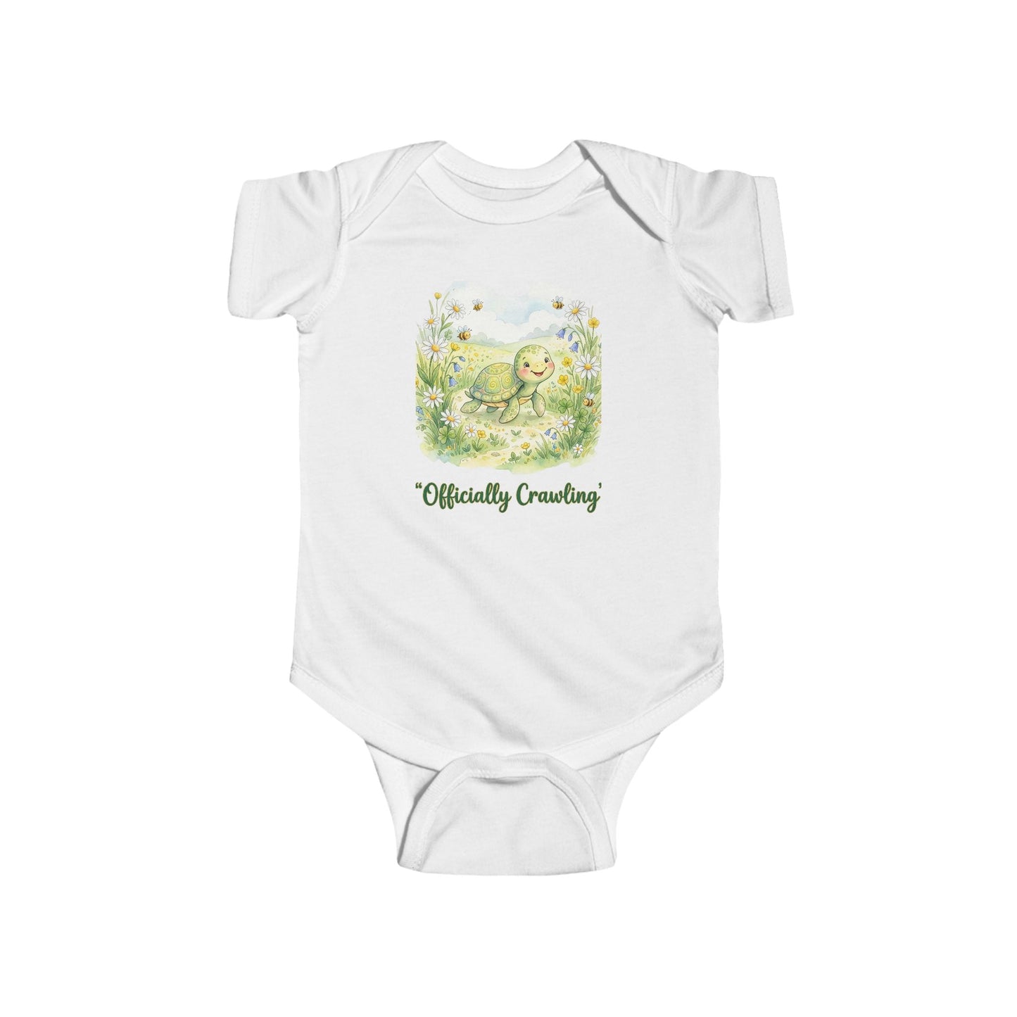 "Officially Crawling" Infant Bodysuit —Cute Green Woodland Baby Onesie