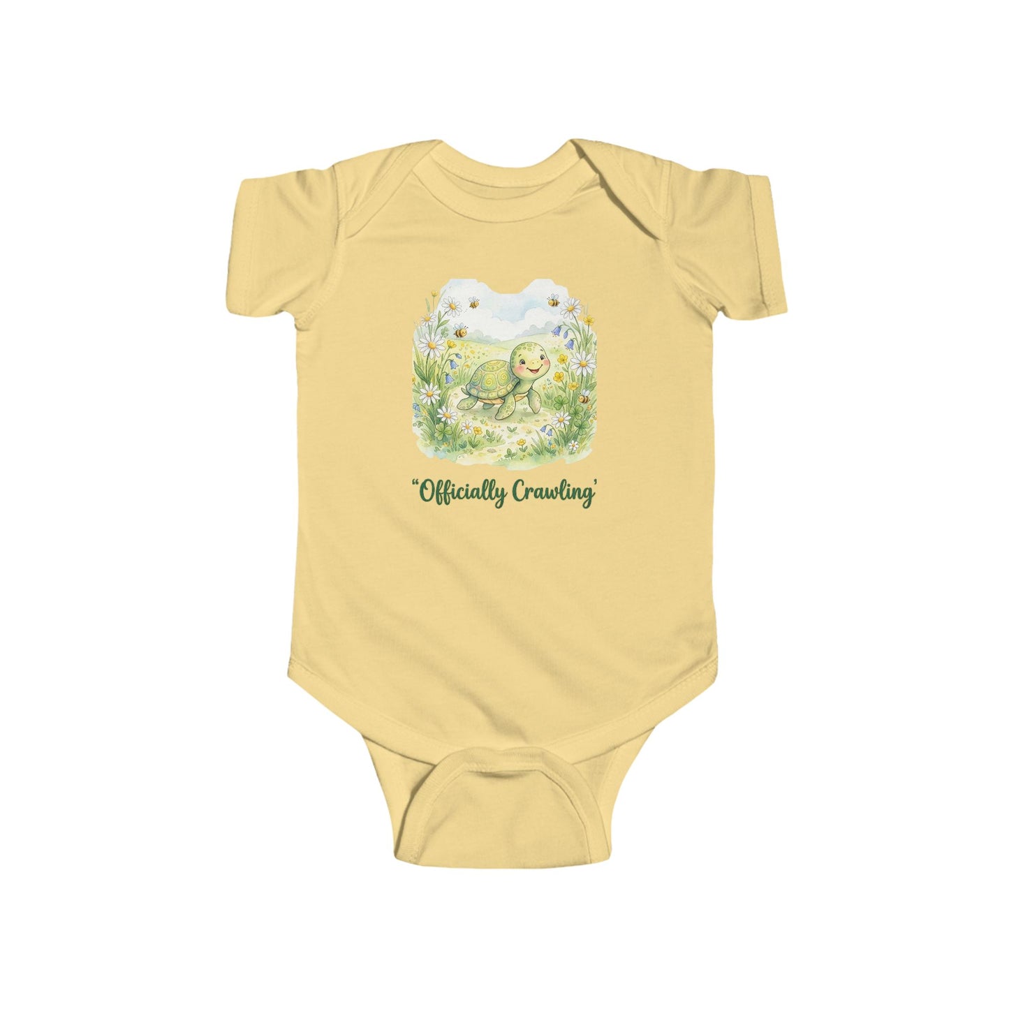 "Officially Crawling" Infant Bodysuit —Cute Green Woodland Baby Onesie