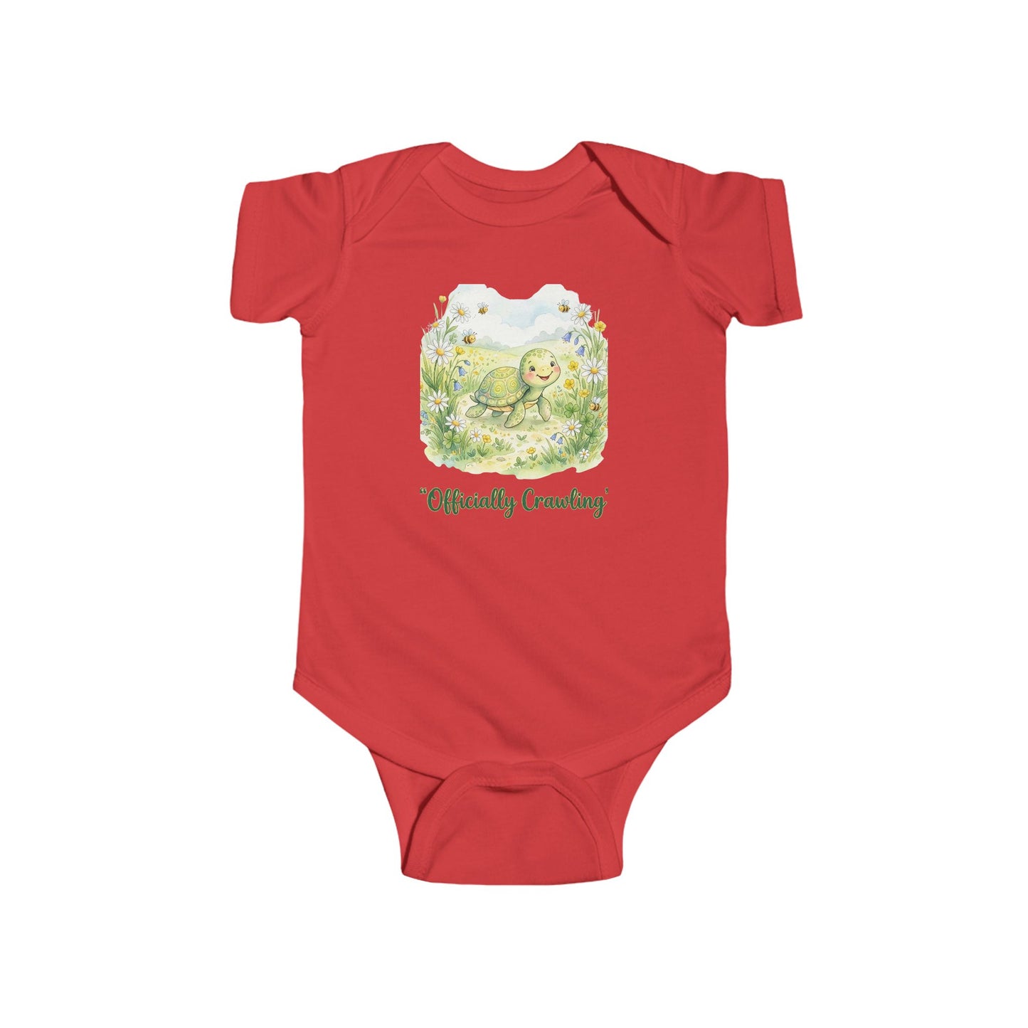 "Officially Crawling" Infant Bodysuit —Cute Green Woodland Baby Onesie