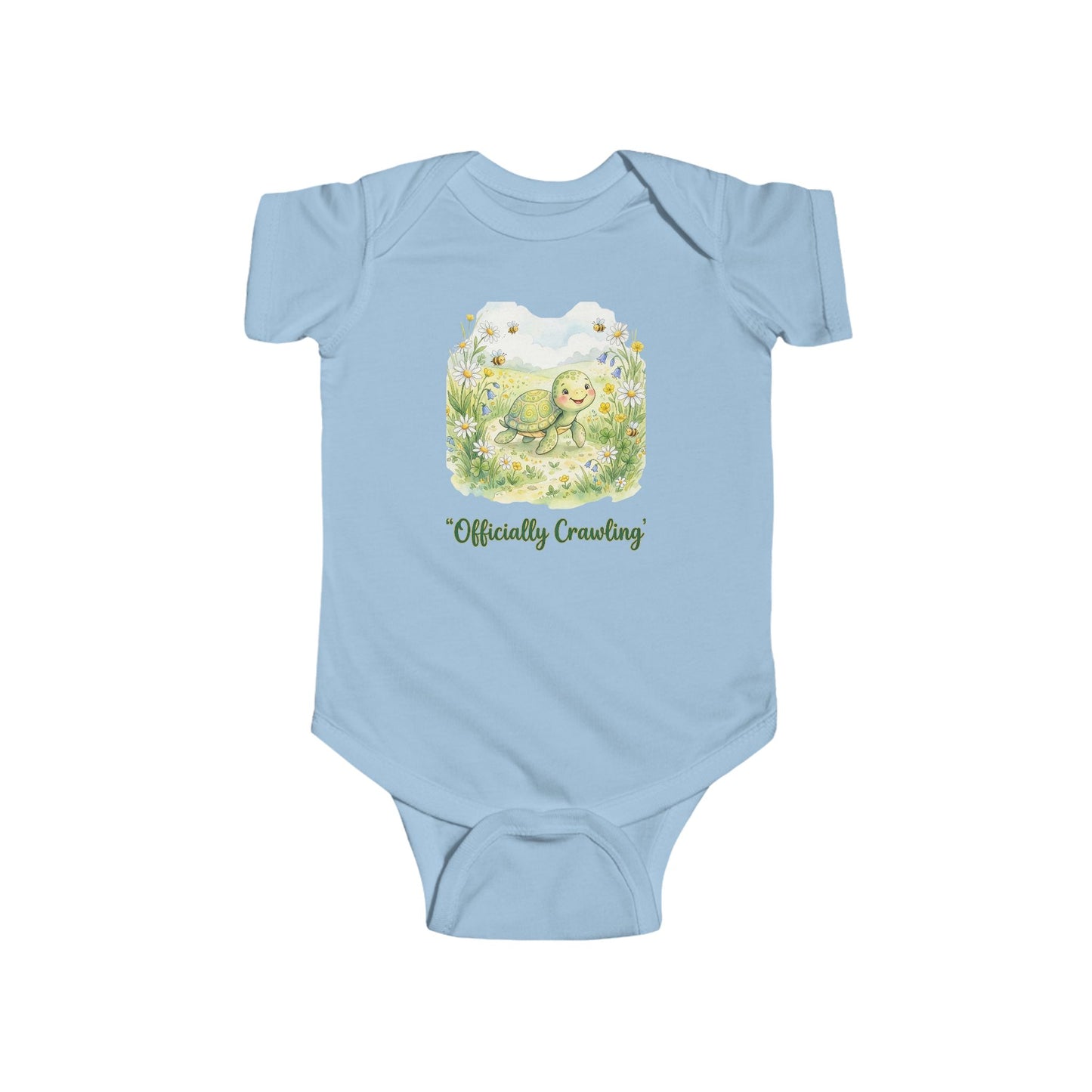"Officially Crawling" Infant Bodysuit —Cute Green Woodland Baby Onesie