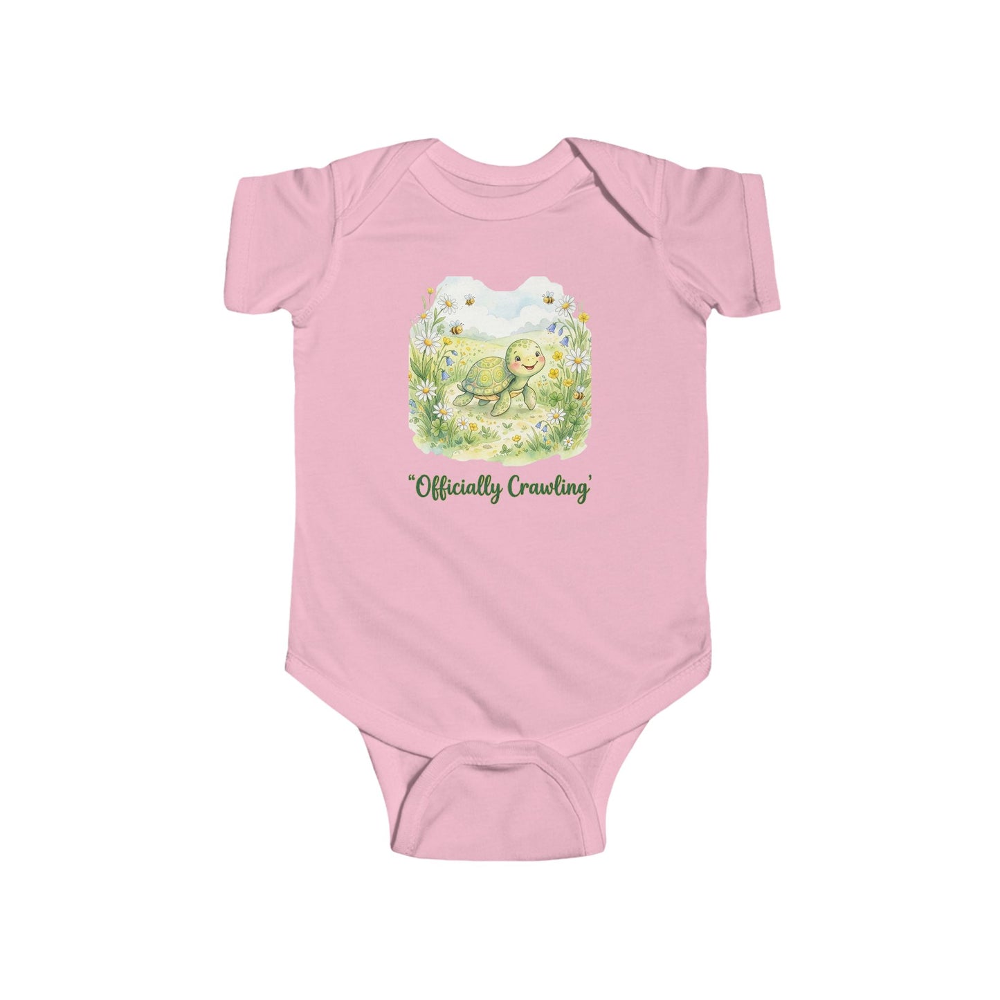 "Officially Crawling" Infant Bodysuit —Cute Green Woodland Baby Onesie