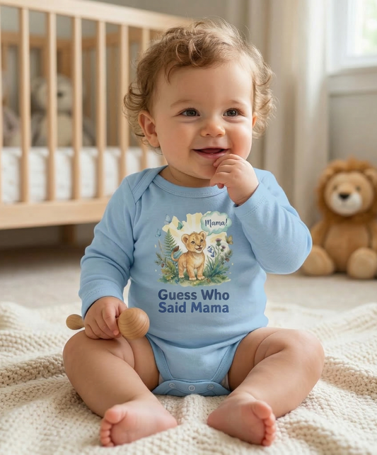 "Guess Who Said Mama" Cute Lion Baby Onesie, Newborn Gift for Mom