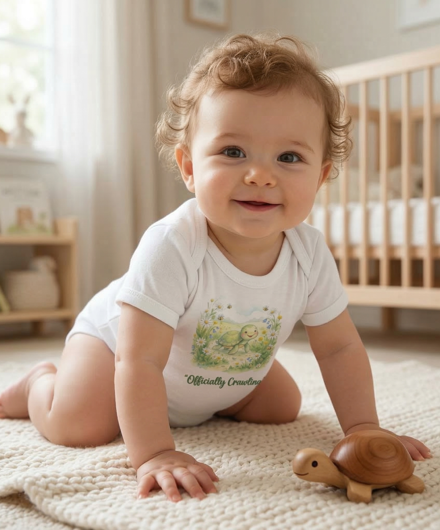"Officially Crawling" Infant Bodysuit —Cute Green Woodland Baby Onesie