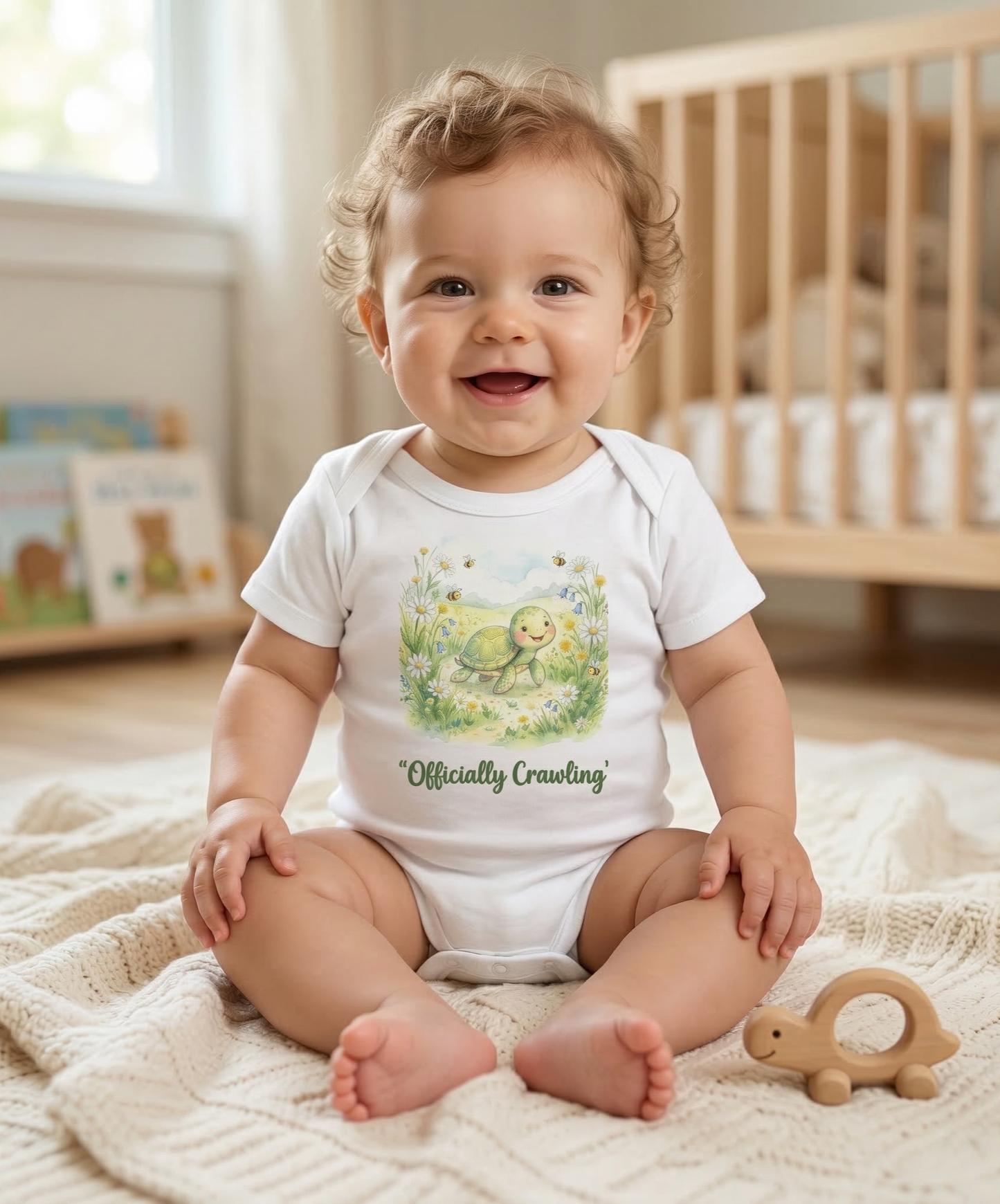 "Officially Crawling" Infant Bodysuit —Cute Green Woodland Baby Onesie