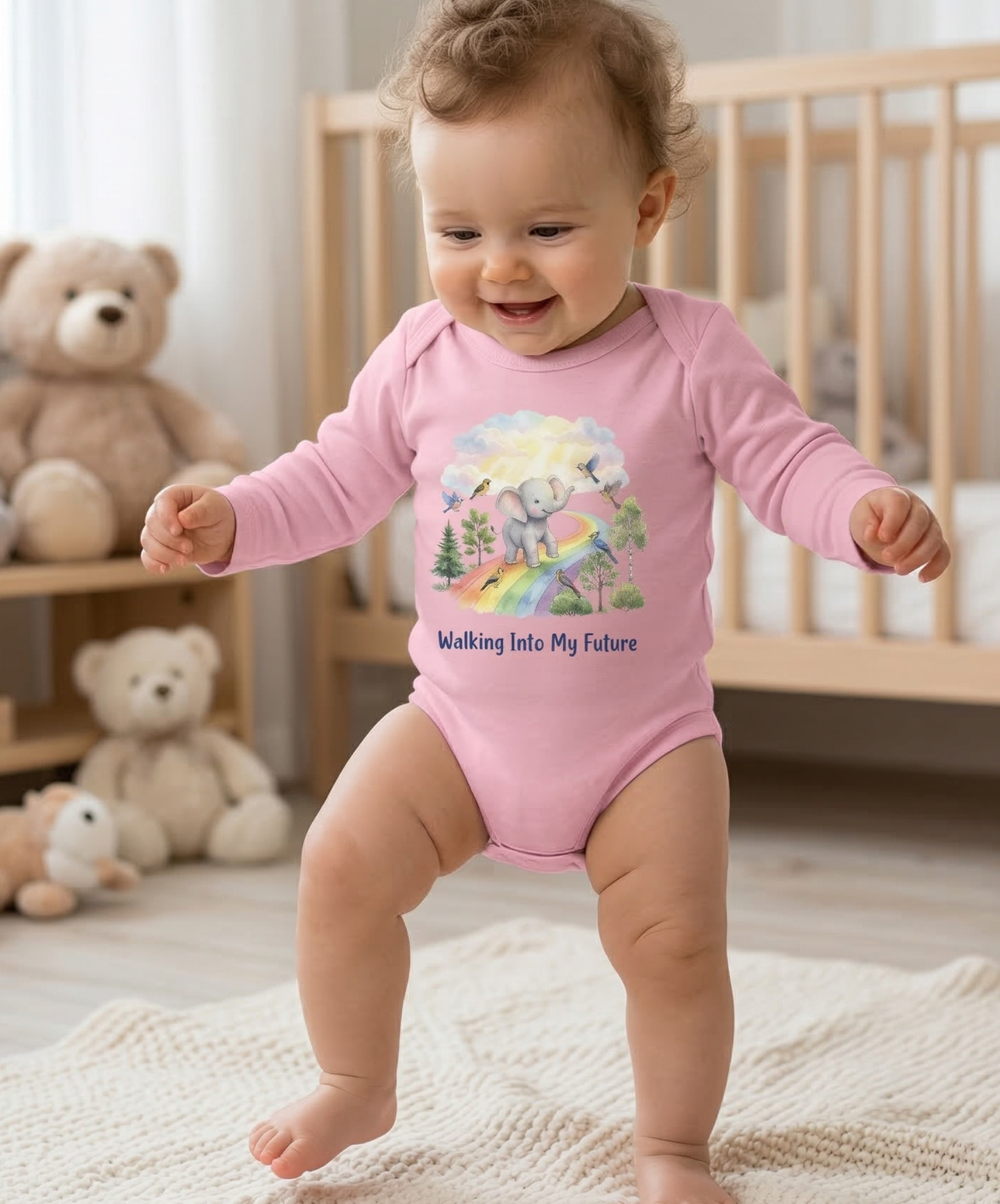 Infant Bodysuit — 'Walking Into My Future' Elephant Rainbow Baby Onesie