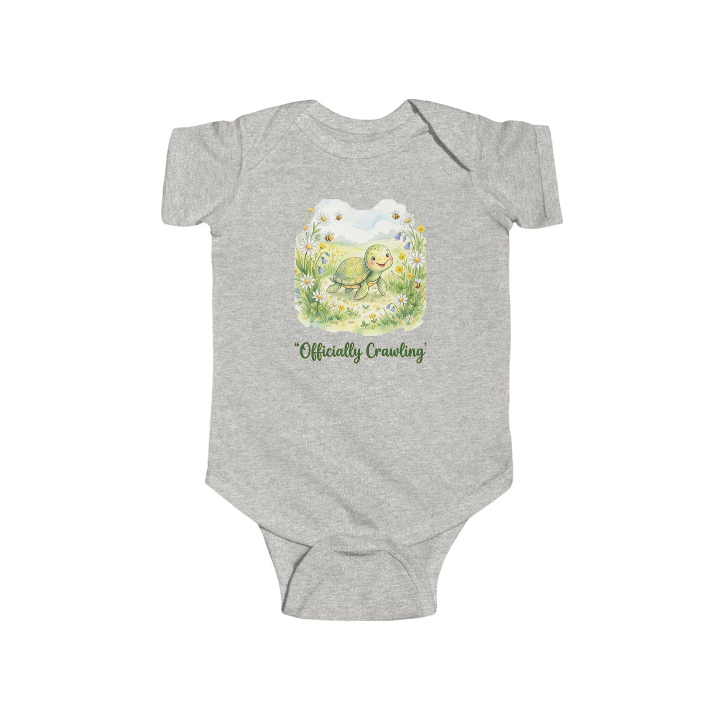 "Officially Crawling" Infant Bodysuit —Cute Green Woodland Baby Onesie