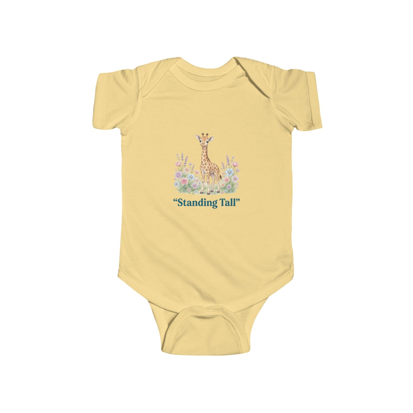 "Standing Tall" - Giraffe Infant Bodysuit — Cute Baby Onesie with Floral Design