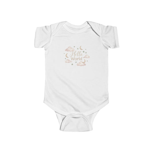 Hello World Baby Bodysuit — Newborn Infant Onesie with Soft Floral Design