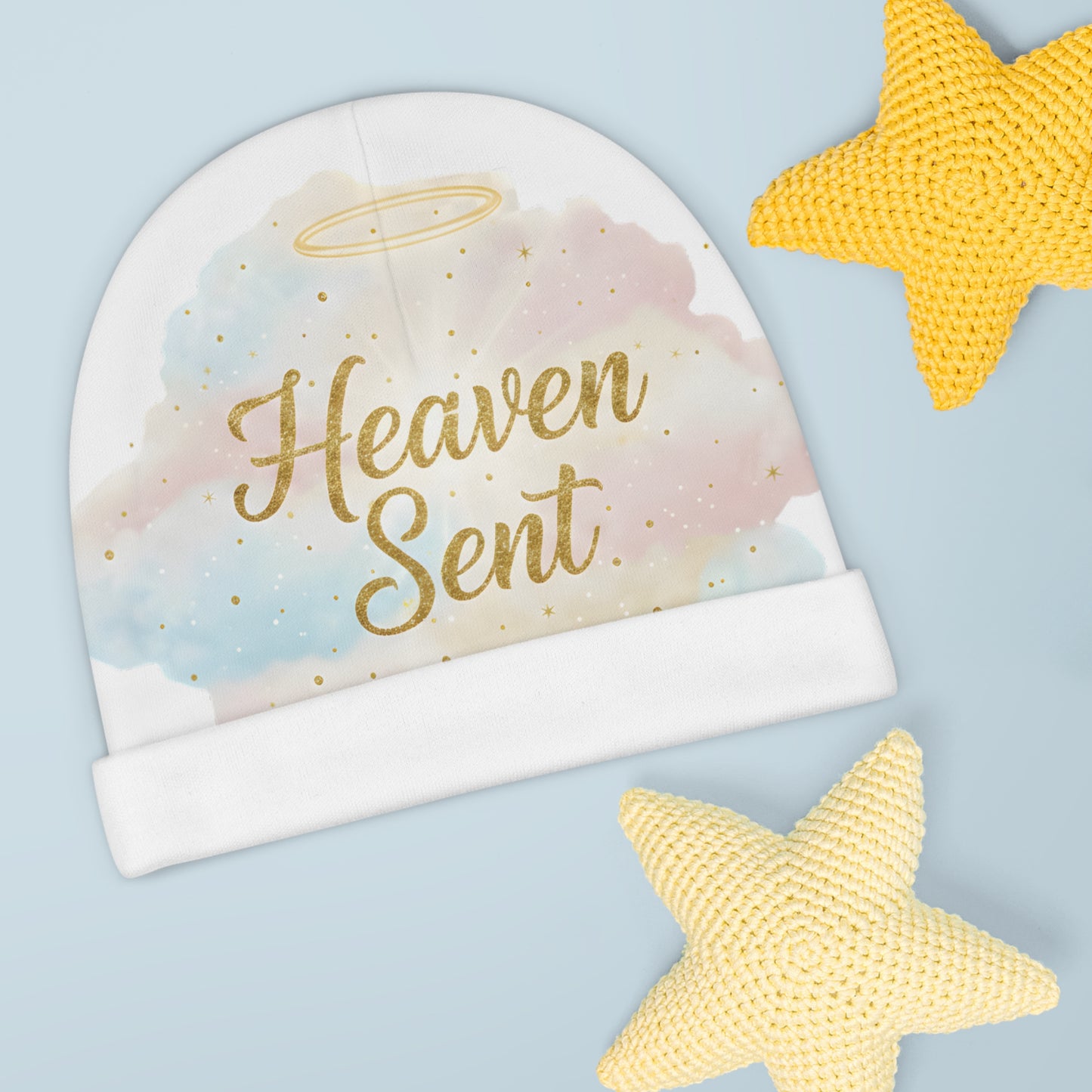 Heaven Sent Baby Beanie — Pastel Cloud Infant Hat with Halo