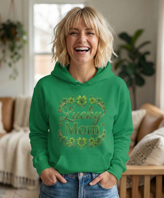 Lucky Mom Hoodie — St. Patrick’s Day Shamrock Sweatshirt for Moms